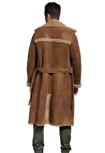 Image of Worlem Long Sheepskin Coats Mens - Real Leather Warm Faux Shearling Duffle Coats for Extreme and Harsh Winters