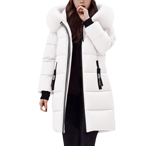 Cowyams Abrigo de invierno para mujer, chaqueta larga softshell impermeable, chaqueta acolchada cálida, abrigo acolchado cómodo, chaqueta con capucha de color sólido, chaqueta con capucha y bolsillos