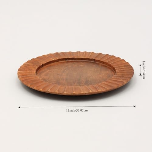 Plato cargador artesanal de madera 13 pulg color chocolate miniatura 3