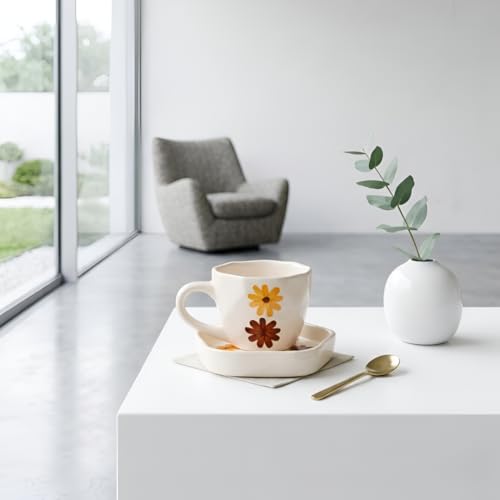 Image of Ceramic Coffee Cup with Saucer Set of 1, 250ML Microwave and Dishwasher Safe Large Tea Cups | Large Cup for Coffee | Ideal Use for Every Occasion, Gifting