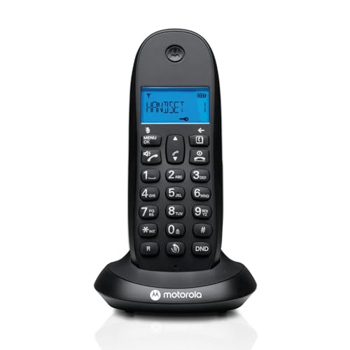 Motorola C1001CBW+ - Teléfono Inalámbrico Digital DECT - Modo Call Blocking, Identificador de Llamadas, Manos Libres, Agenda 50 números, Pantalla Retroiluminada - Color Negro