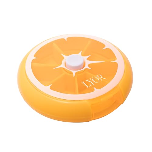 LYOR Porta Comprimidos Giratório de Plástico Laranja 9cm x 9cm x 2,5cm