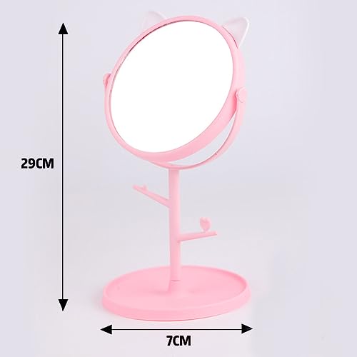 Image of Makeup Mirror, Fashionable Cute Desktop Makeup Mirror, Household Rotatable Cosmetic Mirror with Tray, Tabletop Vanity Mirror for Travel, Bathroom, Bedroom (Pink)
