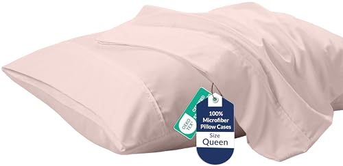Image of Royale Linens Queen Pillowcase Set of 2 - Bed Pillow Cover - 20 inch x 30 inch - Pink Pillowcases - 1800 Brushed Microfiber, Wrinkle & Fade Resistant - Soft & Cozy- Queen Size Pillow Case (Pink)