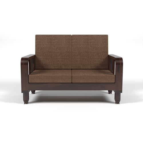Image of Solid Sheesham Wood 2-Seater Sofa Set - Wooden Sofa Set with Side Newspaper Holder | Elegant Design for Living Room (Design 12)