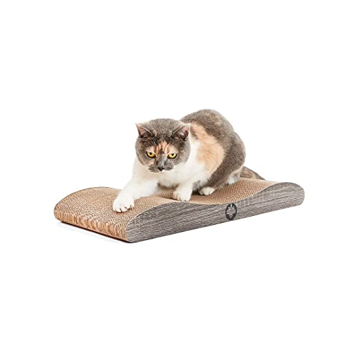 CanadianCat Company ® | Kratzkarton Comet L | 60 x 29 x 7 cm | Kratzmöbel, Kratzbrett | XL Qualitäts-Pappe +Katzenminze | dunkel grau Holzoptik Cover