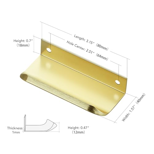 Image of Gold Cabinet Handles Finger Edge Pulls 3.15 Inch CC 20 Pack