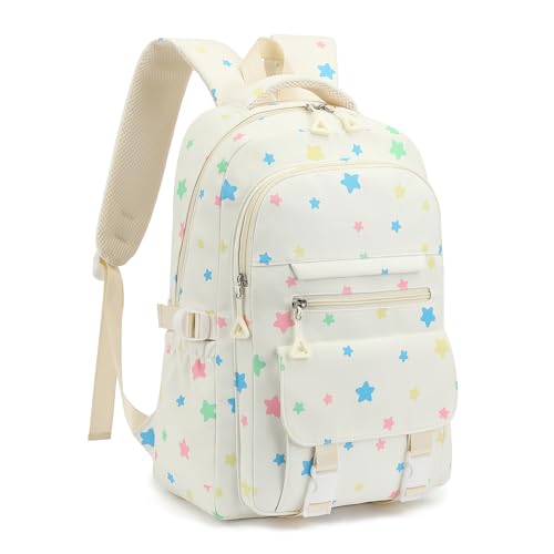 Image of Kids School Backpack for Girls 5-12 Kawaii Travel Star Bookbag,Beige Star