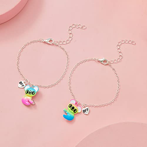 Image of COLORFUL BLING 2 Pcs Best Friends Forever Half Heart Pendant Panda Kola Bracelet Set Couple Lover BFF Friendship Cartoon Jewelry for Women-Kola