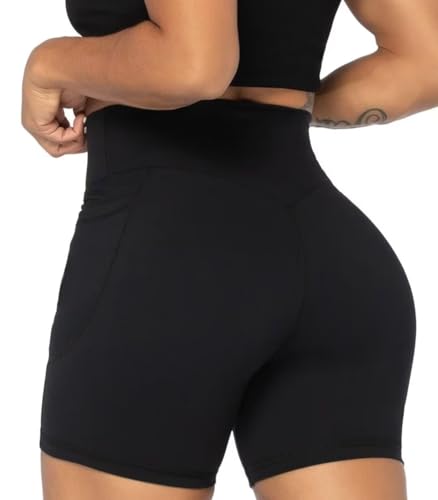 Image of Sunzel Women's No Front Seam Biker Shorts with Pockets, High Waist Tummy Control Yoga Workout Gym Bike Shorts