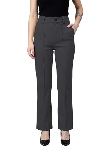 Image of Women's High Waist Formal Straight Fit Trousers Premium Stretch Office Pants Front Pleated Design Smart Workwear Bottom for Office, Casual & Business Wear