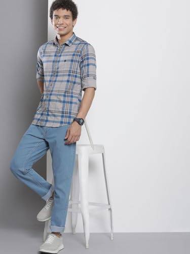 Image of The Indian Garage Co Men Regular Fit Checkered Full Sleeves Cutaway Collar Casual Shirt