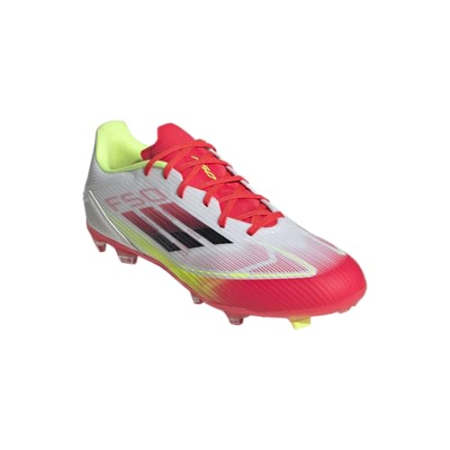 adidas Tênis de futebol unissex adulto F50 League Firm Multi Ground, Branco/preto/amarelo solar, 9 W