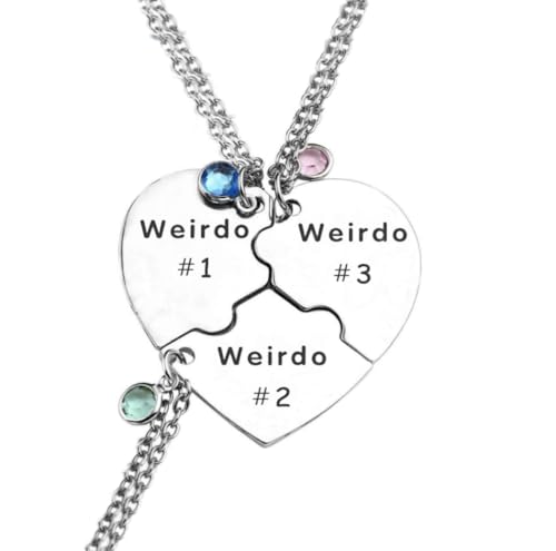 DATOA Best Friend Necklaces BFF Necklace for 3 Split Heart Engraved Weirdo 1/2/3 Necklace Friendship Valentines Day Gifts-Heart