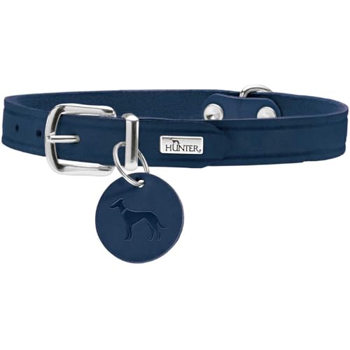 HUNTER AALBORG - Collare per cani in pelle, semplice, resistente, confortevole, 42 (S), blu scuro