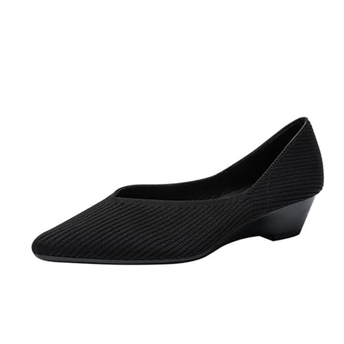 MRKEWUNEY Casual Knit Wedge Pumps for Women Pointed Toe Slip On Pumps