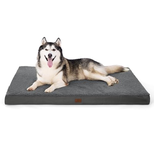 BEDSURE orthopädisches Hundebett Grosse Hunde - 135x91x10cm Hundekissen flauschig Hundematte waschbar Hundematratze in dunkelgrau für große Hunde
