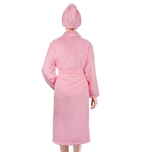 UNIMEIX Microfiber Womens Robes with Hair Drying Towel, Soft Coral Fleece Bathrobe for Women Cozy Premium Warm Long Spa Robe3