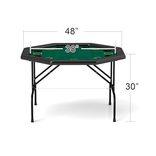 DC DICLASSE Foldable Poker Table, Octagon Card Table w/Cup Holder, Casino Leisure Table Top Texas Hold 'Em Poker Table Folding for Blackjack Board Game, Green Speed Felt