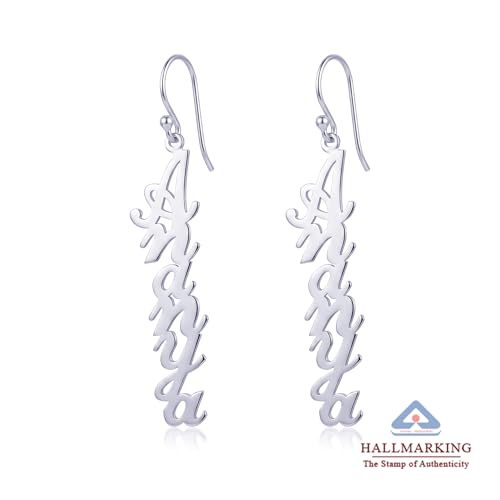 Image of TRUESILVER ACPL 925 Sterling Silver Personalized Earrings for Women | Customized Inital Dangler Name Earring for Womens | Custom Gift for Anniversary Wedding Birthday