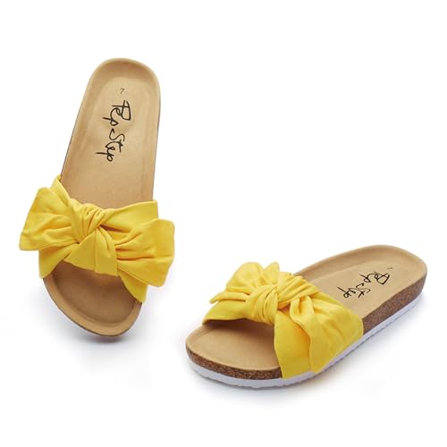Image of PepStep Slide Sandals for Women or Ladies Dressy Summer Casual, Cute Bow Tie Knot On Top Strap, Comfy Slip On Cork Foot Bed