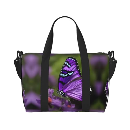 Lovely Purple Butterfly print Travel Duffle Bag,Weekender Bags,Gym Duffel Bag,Luggage Duffle Overnight for Women Men2