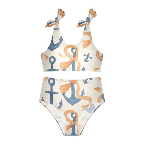 KLL Navy Blue Striped Rope and Ocean Watercolor Girls' 2 Piece Bikini Sets Quick-Dry Swimming Swimsuit Swimsuit3