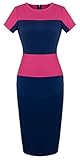 Homeyee Women's Patchwork New OL Casual Career Pencil dress U463 (L, Pink)