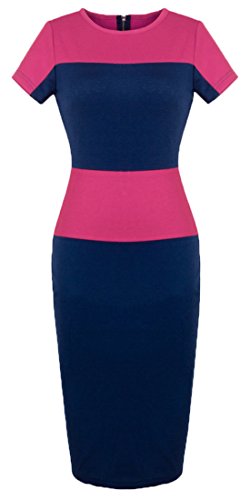 HOMEYEE Women's Patchwork New OL Casual Career Pencil Dress U463 (L, Pink)