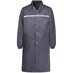 Almacenes De Ropa De Trabajo Yukirtiq Bata de Laboratorio Hombre Manga Larga Camisas para Trabajos Taller Chaqueta de Trabajo de Botones Almacén Ropa de Trabajo, Gris, XXL