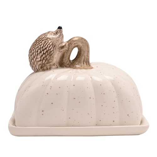 Country Living Hedgehog Butter Dish – Ceramic Breakfast Spread Keeper with Removable Lid, Woodland Animal Tableware, Nature-Inspired Kitchen Accessory