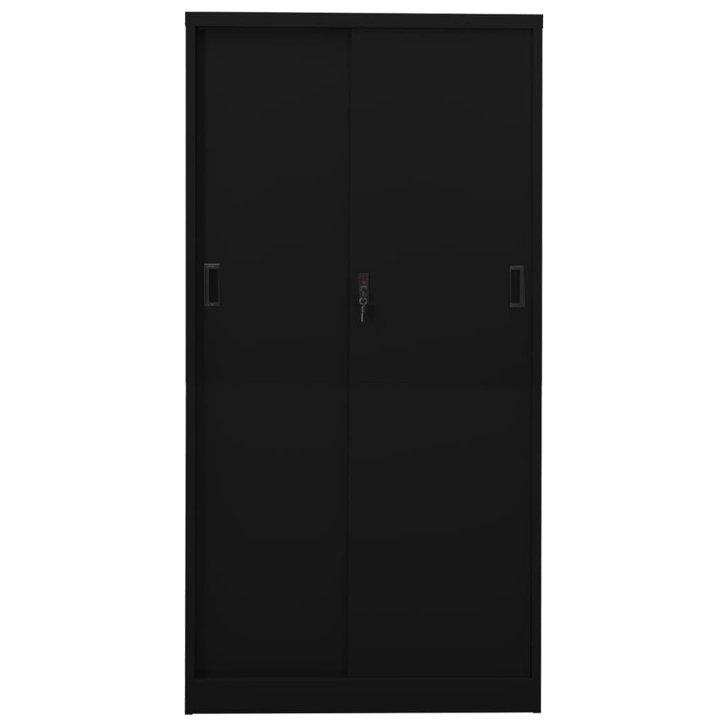Armoire de classement en acier noir avec porte coulissante 90 x 40 x 180 cm, étagères réglables, serrure sécurisée, idéale pour les documents et fournitures de bureau, solution de rangement peu