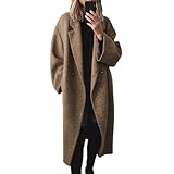 Generisch Wollmantel Damen Lang Wintermantel Damen Warm Wolle Übergangsjacke Elegant Revers Winterjacke Mit Knöpfen Dicke Wolljacke Mit Taschen Frauen Trenchcoat Winter Oversize Damenmantel