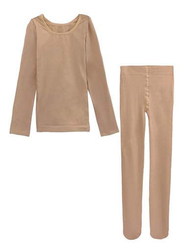 Daydance Nude Kids Girls Base Layers Set Tan Active Undergarments for Dance, Ballet, Gymnastics, Performance in Winter2