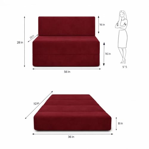 Image of Foldable One Seater Sofa Bed 3 x 6 Ft Jute Fabric Washable Cover Convertible Sofa Bed for Living Room & Office, Guest Room (Finish Color - Wine - Pre-Assembled)