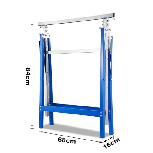 Miniatura 3 de Sonnewelt Juego De 2 Caballetes De Trabajo De Color Azul, 7 Alturas Ajustables, 80 - 130 Cm, Estable Hasta 200 Kg, Con Un Dispositivo Antideslizante,2x