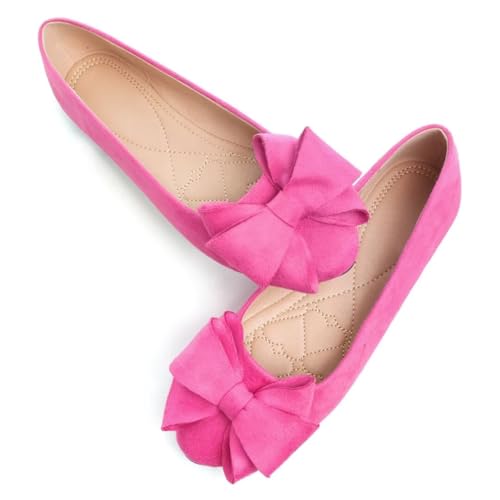 TN TANGNEST Women Round Toe Bowknot Flats Comfortable Slip On Ballet Flat Shoes Rose red 41(9)