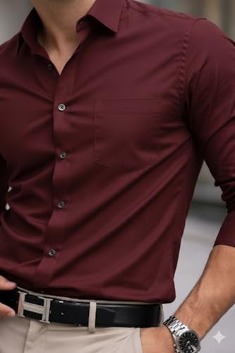 Image of Nexora Men's Slim Fit Formal Shirt, Cotton, Full Sleeve, Spread Collar, Breathable, Office