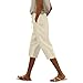 RODYETQQ Cotton Capri Pants for Women Casual Drawstring Elastic Waist Cropped Pants Loose Fit Straight Leg Summer Linen Capris with Pockets Summer Beach Outfuts (A02 Beige,Large)