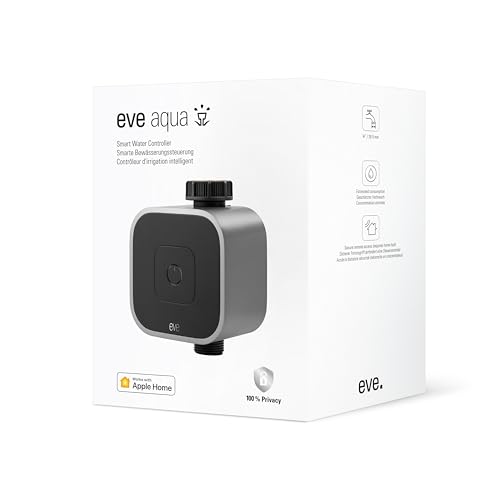 Eve Aqua (Apple Home): Smarte Bewässerungssteuerung per App oder Siri - auch von unterwegs, Garten/Balkon automatisch gießen, geeignet für Mehrfachverteiler, einfache Bedienung, Thread, Keine Bridge