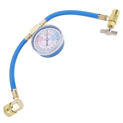Kit de manguera para recarga de aire acondicionado AC con manómetro, válvula dispensadora de lata de 1/2 pulgada y acoplador rápido R134A para sistema de refrigeración de automóvil miniatura 4