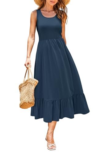 Image of STYLEWORD Womens Summer Casual Short Sleeve Flowy Midi Beach Dress