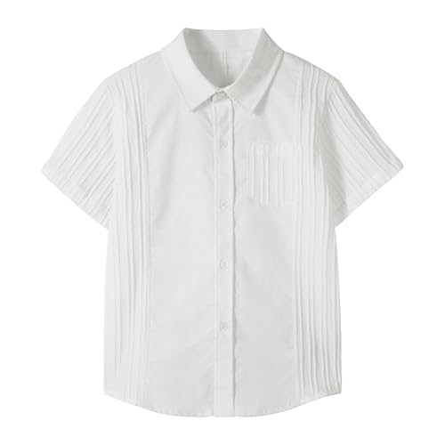LOLANTA Boys Linen Shirt Short Sleeve Guayabera Shirts Button Down Textured Summer Outfits Beach Tops with One Pocket4