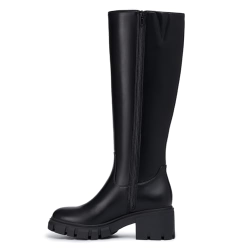 Athlefit Platform Knee High Boots for Women Round Toe Chunky Lug Sole Tall Boots with Side Zipper2