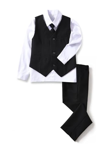 Image of YuanLu Boys Suit Dress Clothes Ring Bearer Outfit Homecoming Dresses Boy Vest and Pants Set for Kids Wedding Tuxedo Suits