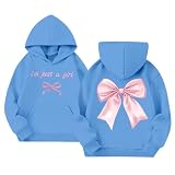 SUPTTING Coquette Girly Y2K - Sudadera con capucha para niños con lazo y texto en alemán, Estilo-i05 Azul, 90