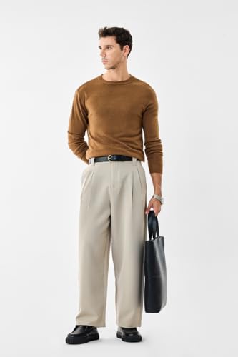 Image of SNITCH Men Casual Trousers | Baggy Fit Wide-Leg Design with Pleated Front & Button Closure | Durable Polyester Blend & Medium-Stretch Fabric for Summer Wear