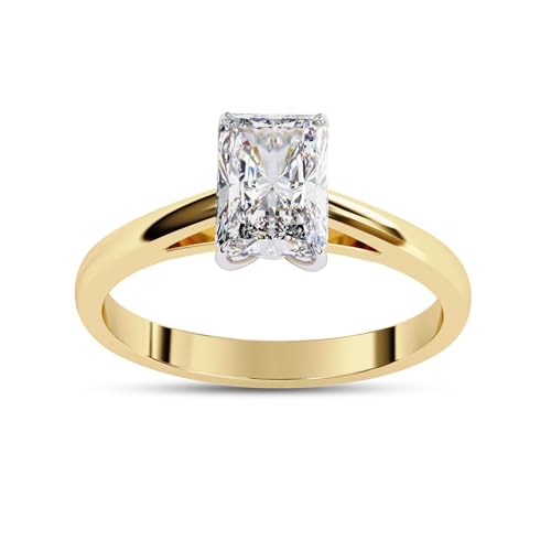 Solitaire Engagement Ring for Women, 7.5x5mm Radiant Cut Lab Created Moissanite Promise Rings in 10K / 14K Solid Gold or 925 Sterling Silver Jewelry Gift for Her