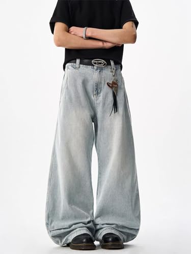 LONGBIDA Mens Baggy Jeans Barrel Wide Leg Jeans Y2K Hip Hop Loose Fit Denim Pants with Elastic Waist2