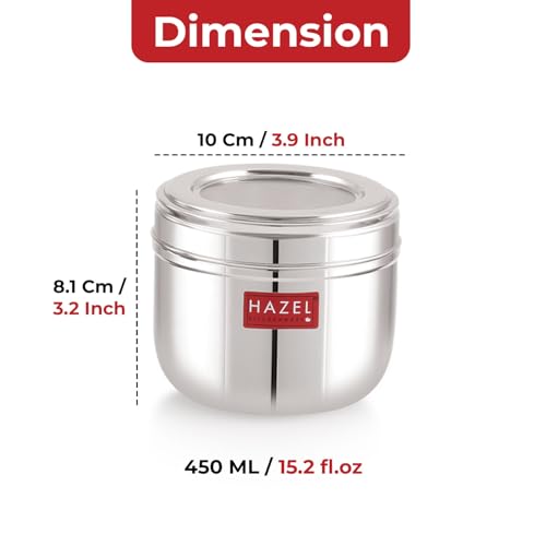 Image of HAZEL Steel Storage Containers with Clear View Lid 450ml, Pack of 2 | Food Organizer Dabba for Kitchen, Snacks & Leftovers